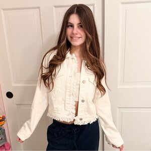 Blank NYC Stylish Cute Ruffle White Denim Jacket Coat